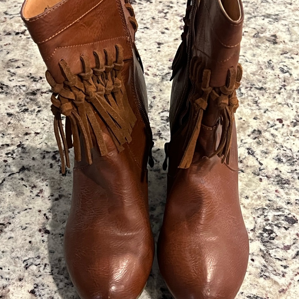Sbicca Brown Fringe Ankle Booties